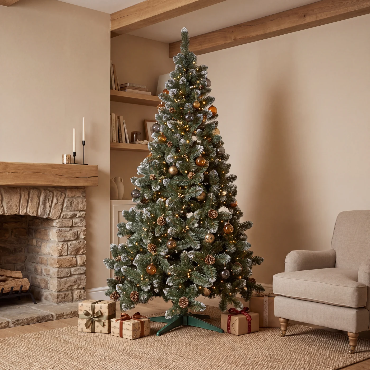 Brad artificial Christmas Elite cu conuri și fructe aurii — poza 5